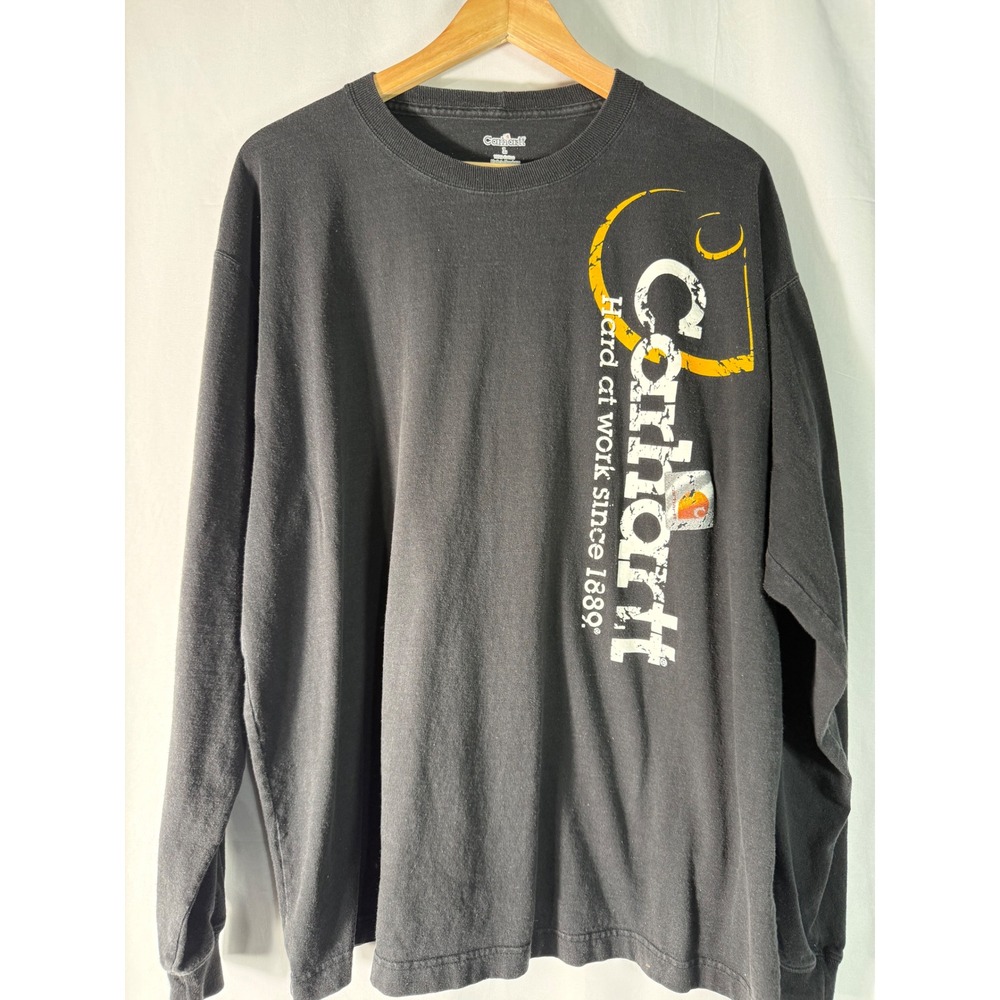 Carhartt Mens Black Long Sleeve Graphic T-Shirt Distressed Logo K214 BLK Large